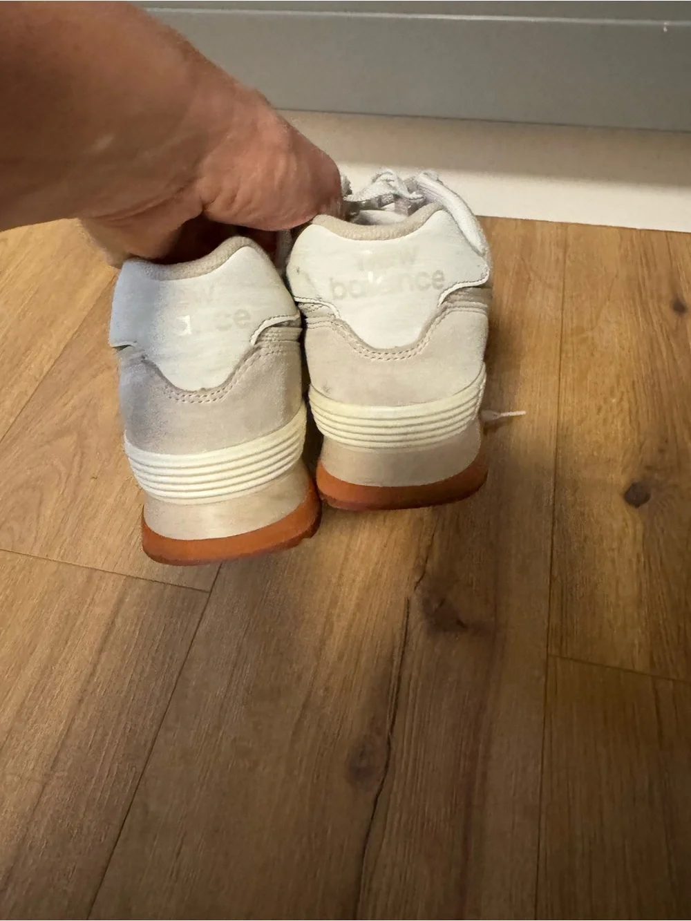 New Balance 574 Women's Cream Lace-Up Sneakers with Orange Accent